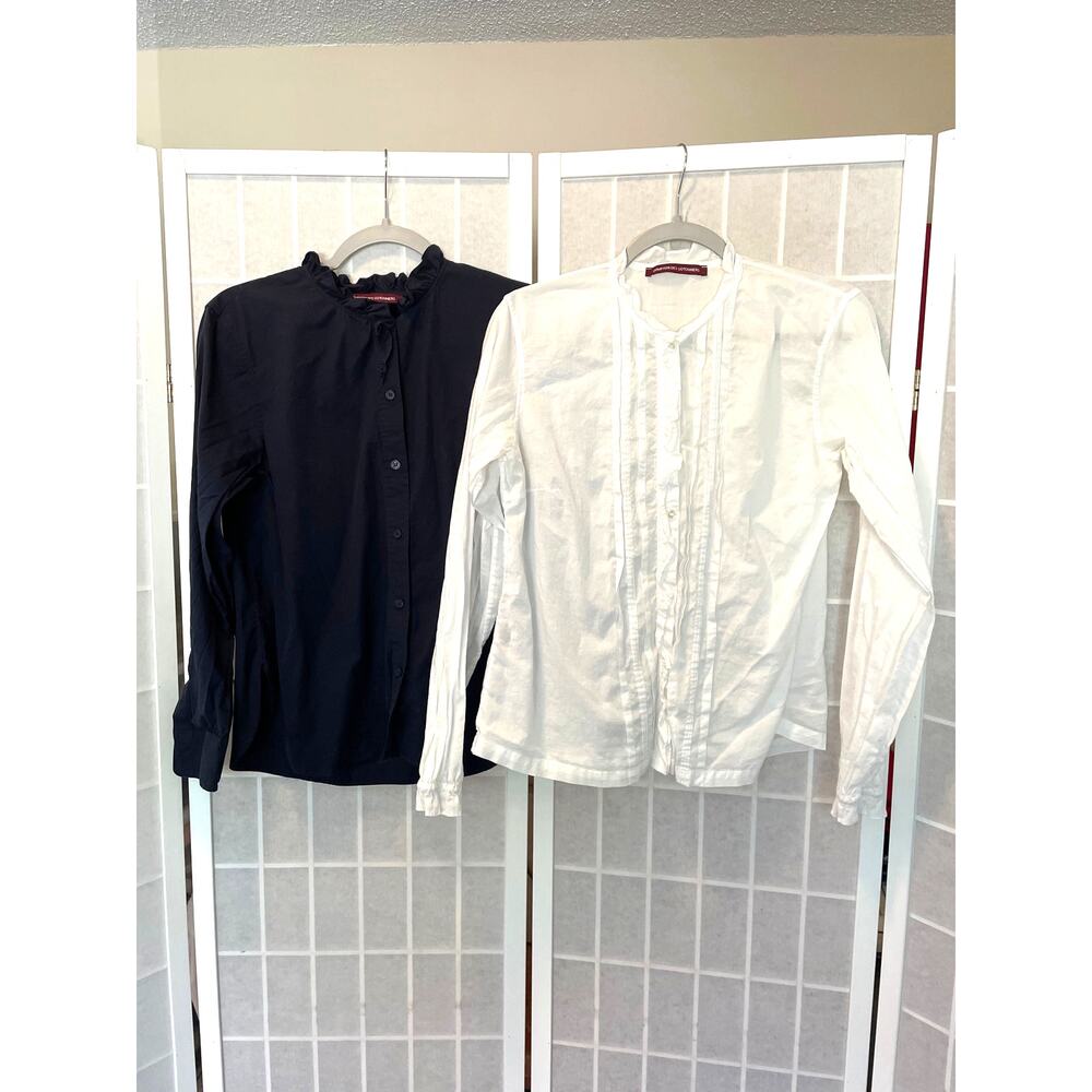 Comptoir des Cotonniers Bundle 2 Ruffle Blouses M Navy & White Parisian Romantic